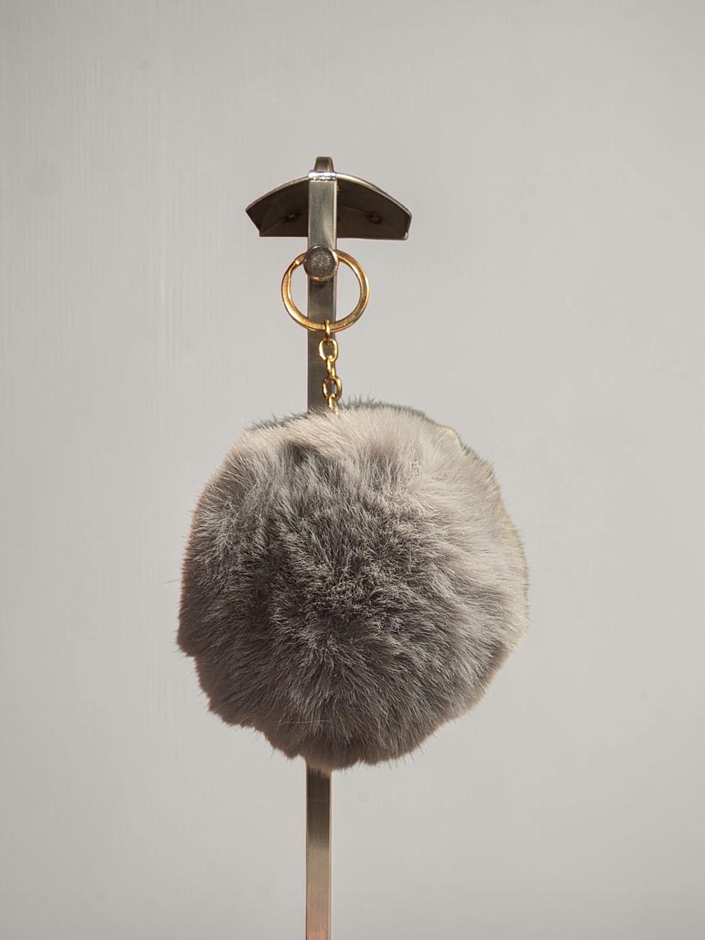 Faux Fur Pom Keychain - Gray